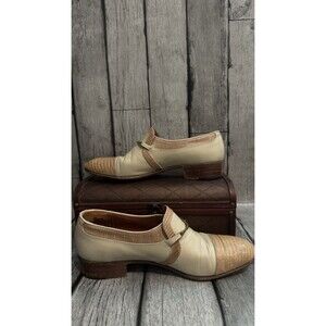 Vintage Bally Cream/Beige Lizard Leather Loafers Dress Shoes Size 10 Italy